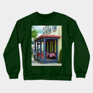 Cold Springs NY - Outdoor Cafe with Checkered Tablecloths Crewneck Sweatshirt